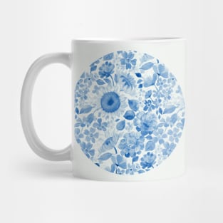 Denim Blue Monochrome Retro Floral Mug